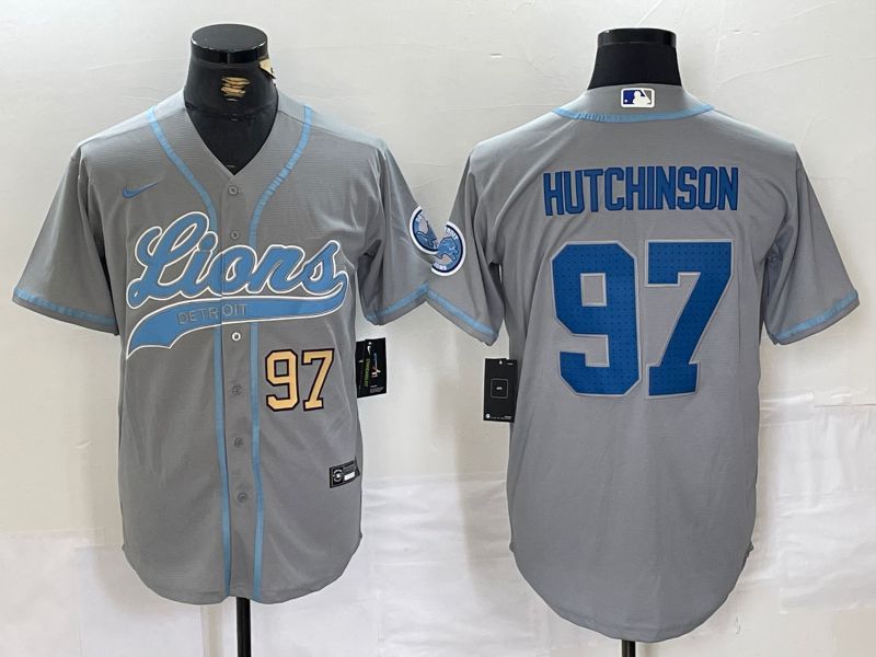 Men Detroit Lions 97 Hutchinson Grey Joint Name 2024 Nike Limited NFL Jersey style 2